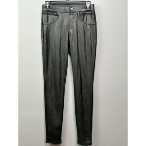 Hue Faux Leather Skinny Pants Womens Small Leggings Mid-Rise Stretch Black Vegan